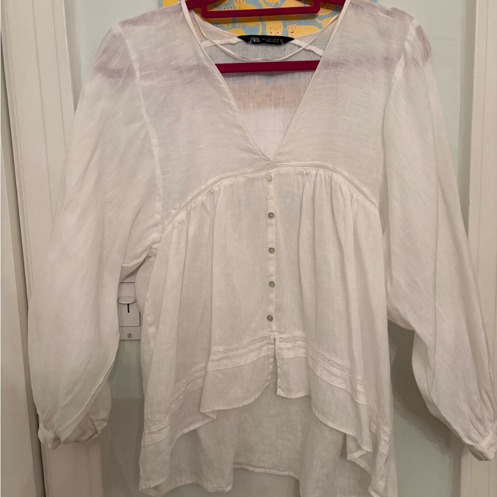Zara White linen Blouse